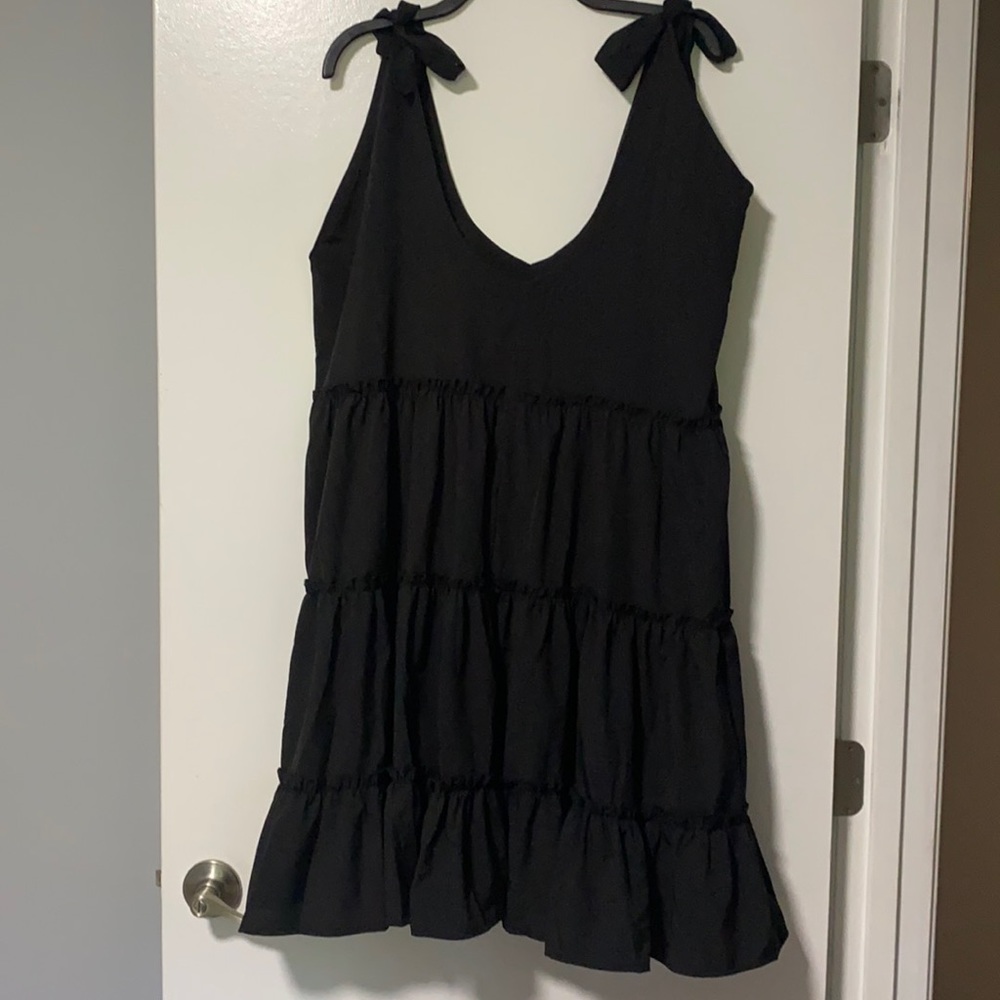 Shein black dress tiered dress